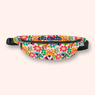 Modern Floral Pattern First Name Travel Bum Bags