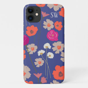 Modern Floral Pattern Gift For Her+Custom Initials iPhone 11 Case