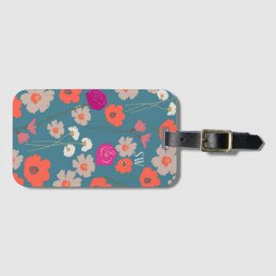 Modern Floral Pattern Gift For Her+Custom Initials Luggage Tag