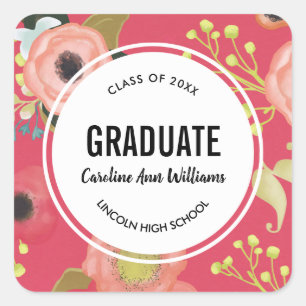 Modern Floral Pattern Graduation Square Sticker