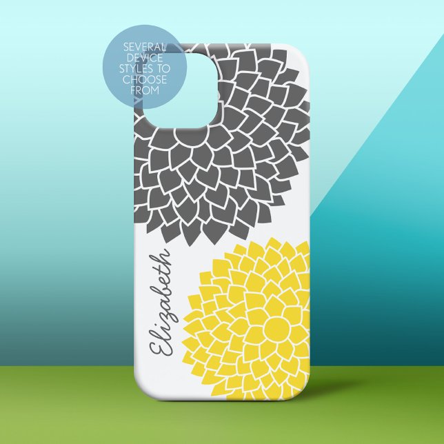 Modern Floral pattern - grey and yellow Case-Mate iPhone Case (Personalized Phone Case)