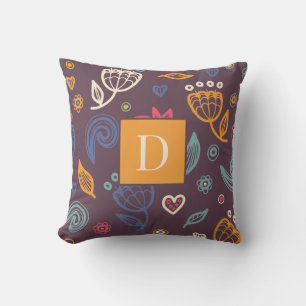 Modern Floral Pattern Illustration Monogram Cushion
