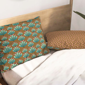 Modern Floral Pattern in Brown and Turquoise Pillowcase