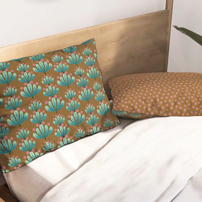 Modern Floral Pattern in Brown and Turquoise Pillowcase (Creator Uploaded)