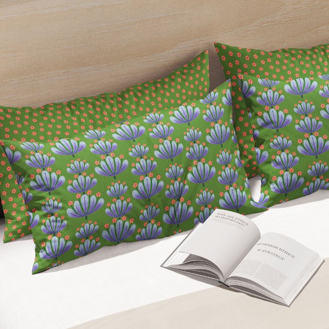 Modern Floral Pattern in Green and Lavender Pillowcase (Creator Uploaded)