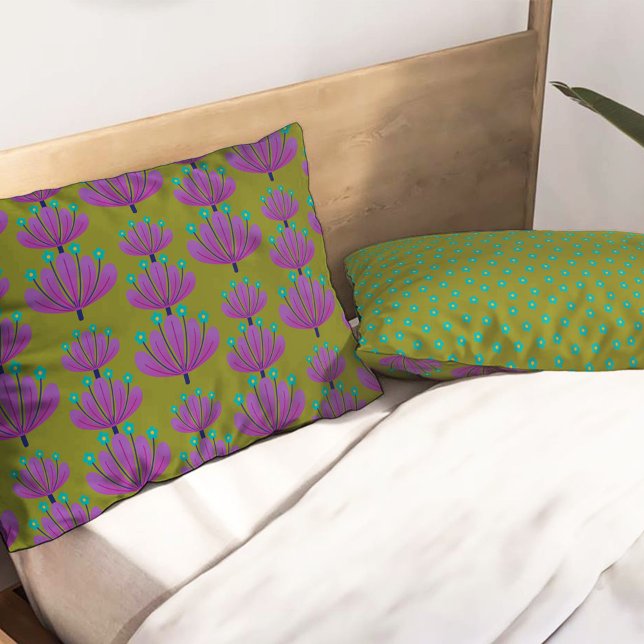 Modern Floral Pattern in Olive Green and Purple Pillowcase (Creator Uploaded)