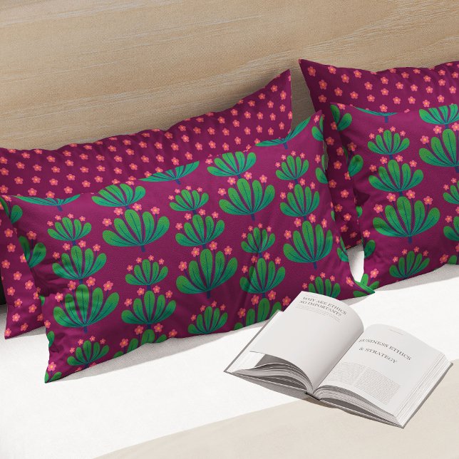 Modern Floral Pattern in Pansy Purple and Green Pillowcase (Creator Uploaded)