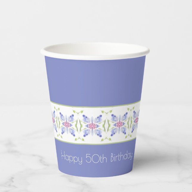 Modern Floral Pattern In Periwinkle Paper Cups (Front)