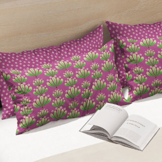 Modern Floral Pattern in Plum and Green Pillowcase
