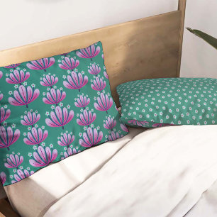 Modern Floral Pattern in Teal and Lavender Pillowcase