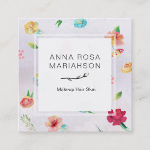 *~* Modern Floral Pattern Lavender Watercolor Square Business Card