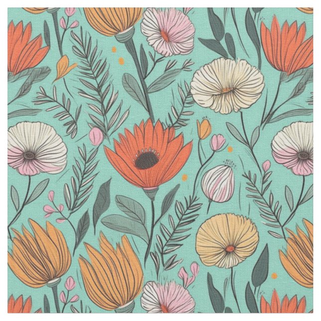 Modern Floral Pattern-Seamless Graphic Design Fabric (Close Up)