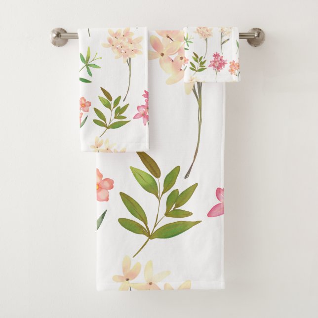 Modern Floral Pattern | Trendy Botanical Bath Towel Set (Insitu)