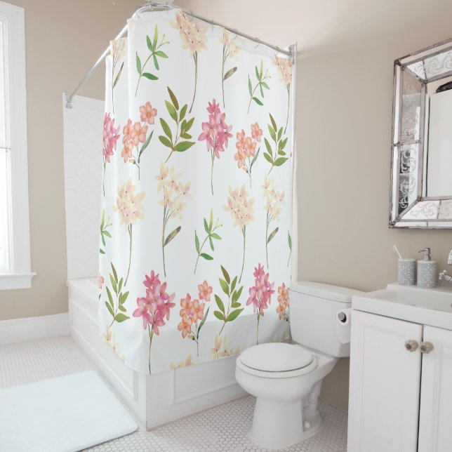 Modern Floral Pattern | Trendy Botanical Shower Curtain (In Situ)