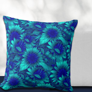 Modern Floral Pattern   Turquoise & Blue Cushion