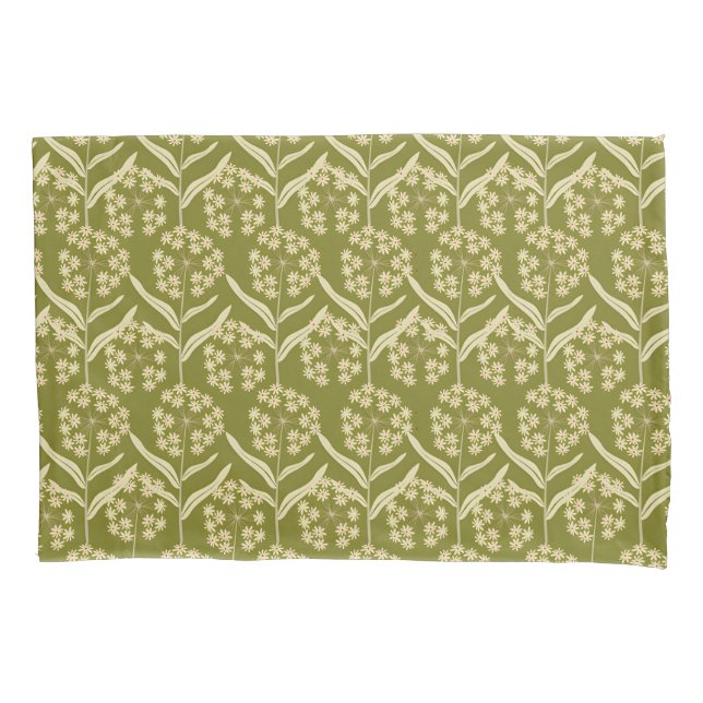 Modern Floral Pattern: White Umbel Flowers Pillowcase (Front-Left)