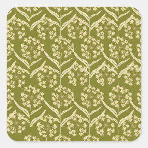 Modern Floral Pattern: White Umbel Flowers Square Sticker