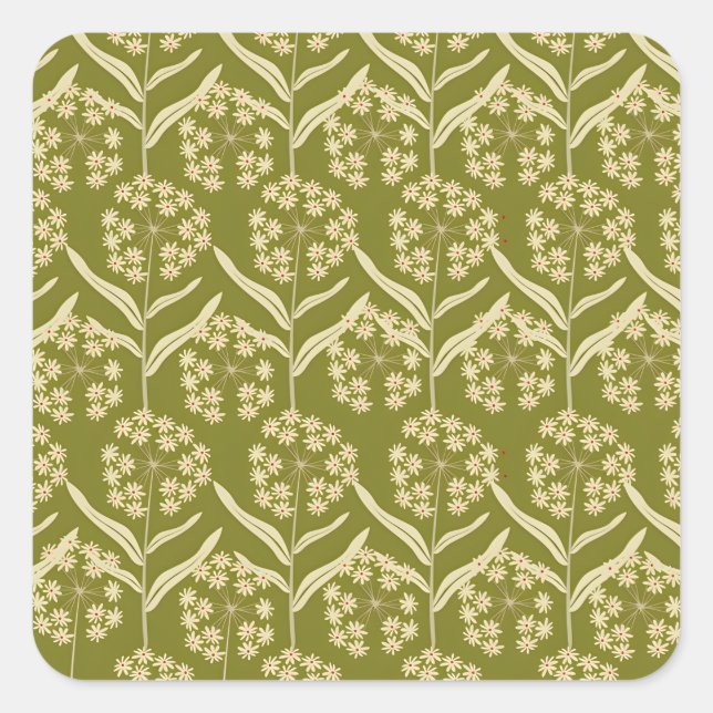 Modern Floral Pattern: White Umbel Flowers Square Sticker (Front)