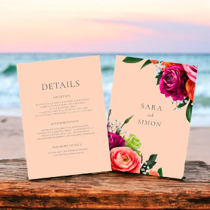Modern floral peach wedding details card