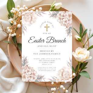 Modern Floral Peonies Religious Easter Brunch Invitation