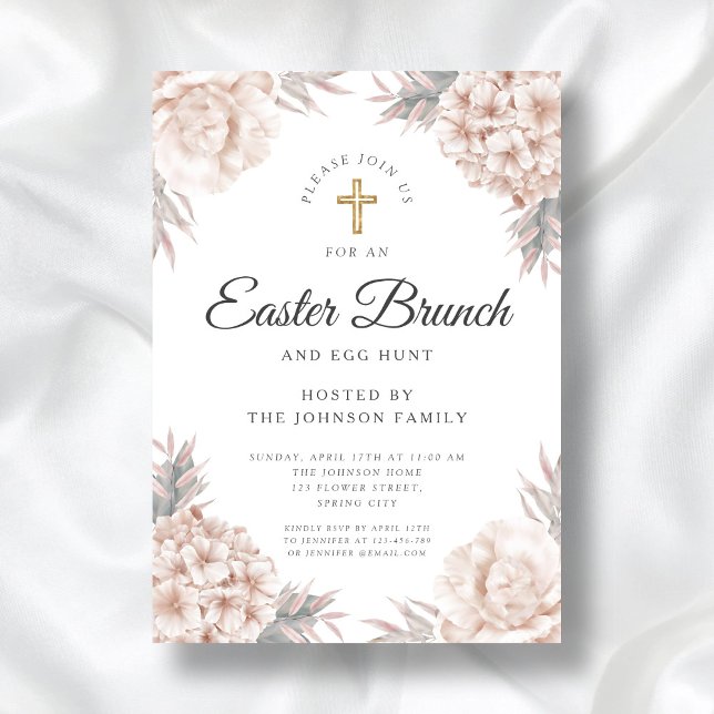 Modern Floral Peonies Religious Easter Brunch Invitation (Modern Floral Peonies Religious Easter Brunch Invitation)