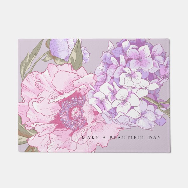 Modern Floral Peony Hydrangea Purple Pink  Doormat (Front)