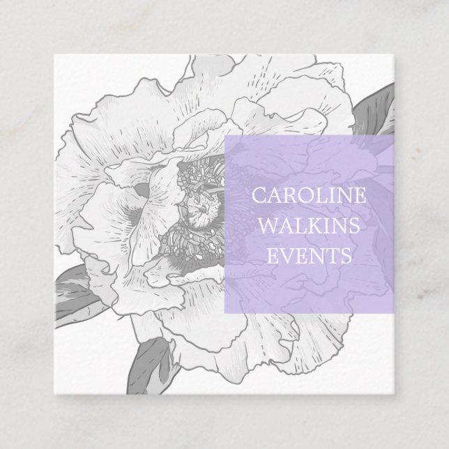 Modern Floral Peony Square Business Card (Front)