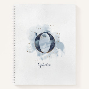 Modern Floral Personal Monogram Letter O Blue Gold Notebook