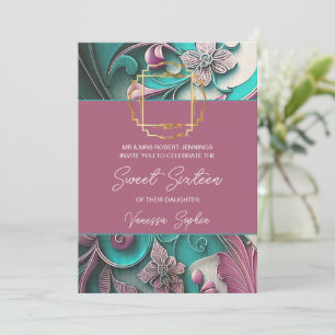 Modern Floral Photo Sweet Sixteen Invitation