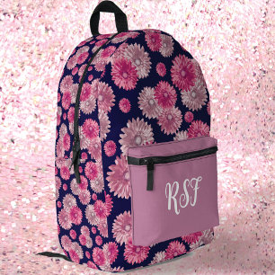 Modern Floral Pink and Navy Blue Girly Printed Backpack
