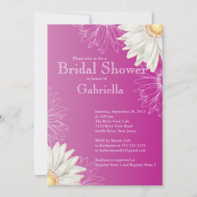 Modern Floral Pink Blue Daisy Bridal Shower Invitation (Front)