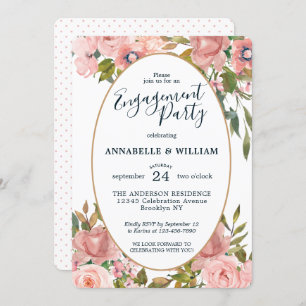 Modern Floral Pink Blush Gold Engagement Party Invitation