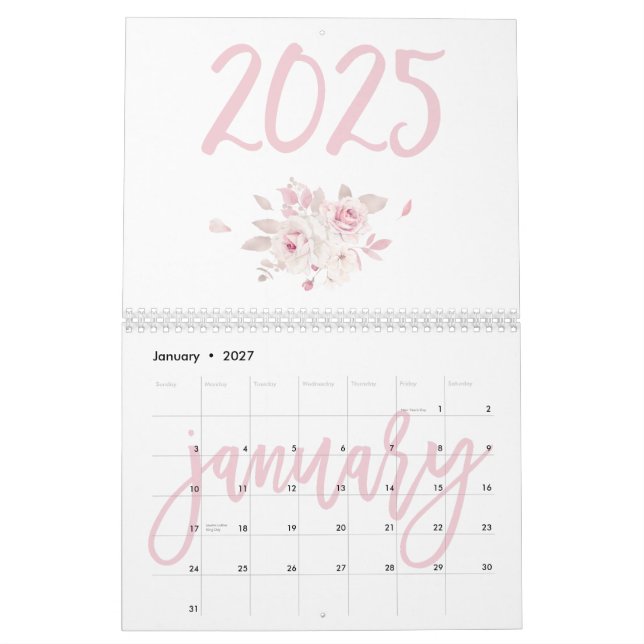 Modern Floral Pink Calendar 2025 (Jan 2027)