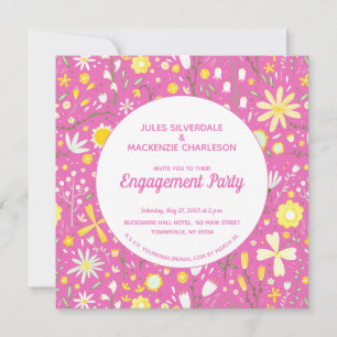 Modern Floral Pink Engagement Party Invitation