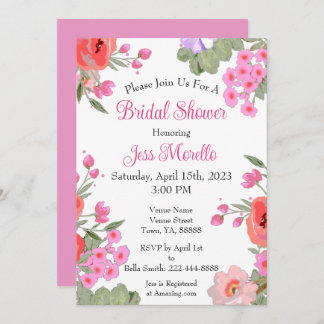 Modern Floral Pink Garden Flowers Bridal Shower Invitation