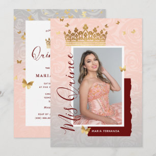 Modern Floral Pink Gold Elegant Photo Quinceanera Invitation