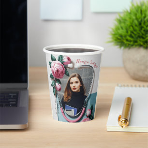 Modern Floral Pink Roses Stethoscope Graduation  Paper Cups