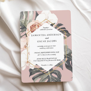 Modern Floral Pink Tropical Leaves & Orchid  Invitation