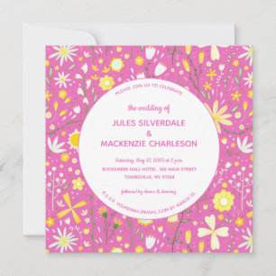 Modern Floral Pink Wedding Invitation
