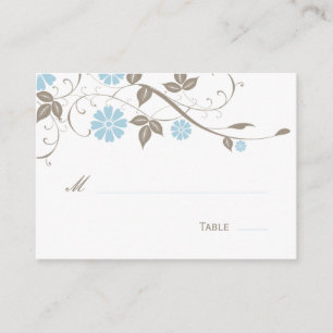 Modern Floral Place Card - Aqua Blue