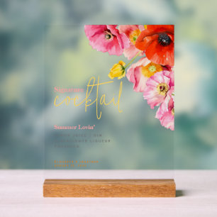 Modern Floral Poppy Signature Cocktail  Acrylic Sign