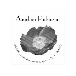 Modern Floral Poppy Vintage Script Return Address Rubber Stamp