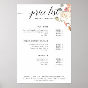 Modern,  floral price list Poster
