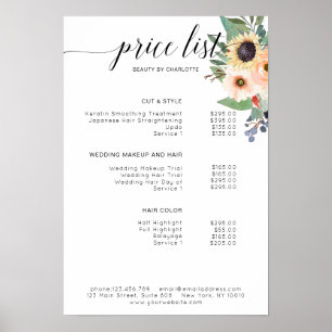 Modern,  floral price list Poster