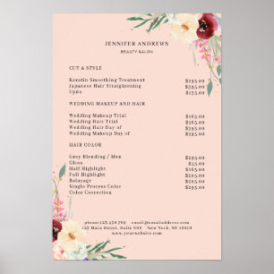 Modern Floral Price List Poster