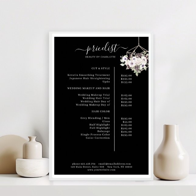 Modern, floral price list Poster (Modern, floral price list Poster)