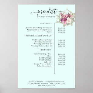 Modern, floral price list Poster