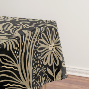 Modern FLORAL print Beige on Black Tablecloth