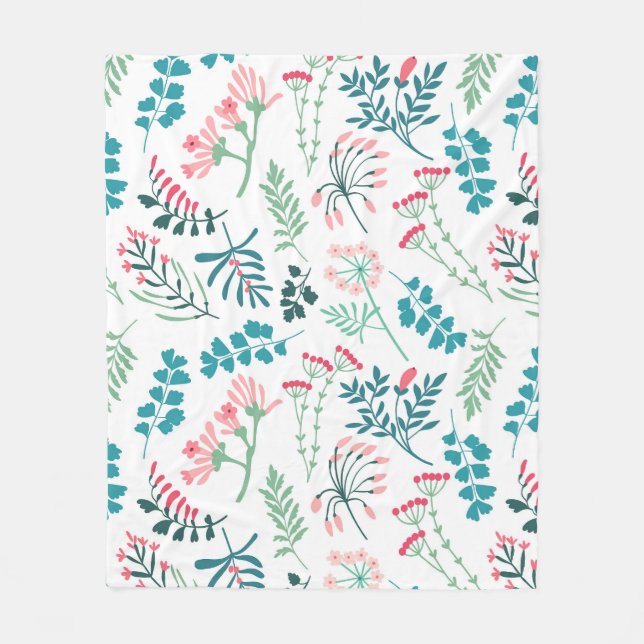 Modern Floral Print Fleece Blanket (Front)