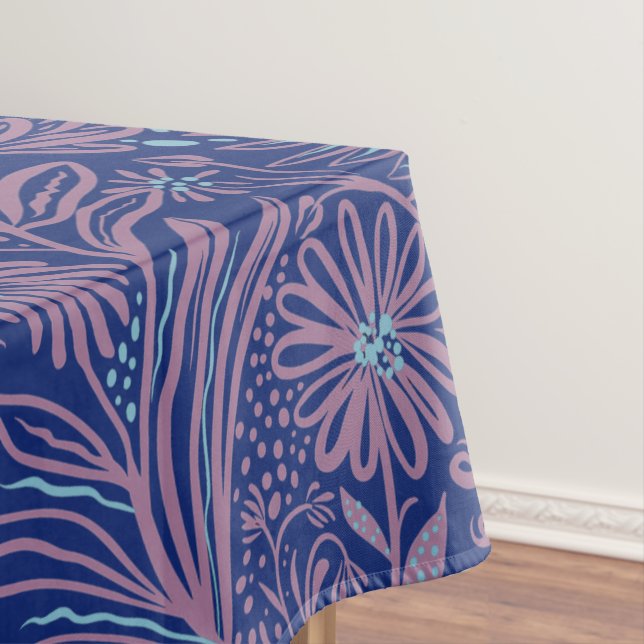 Modern | FLORAL print | Mauve on Royal Blue Tablecloth (In Situ)